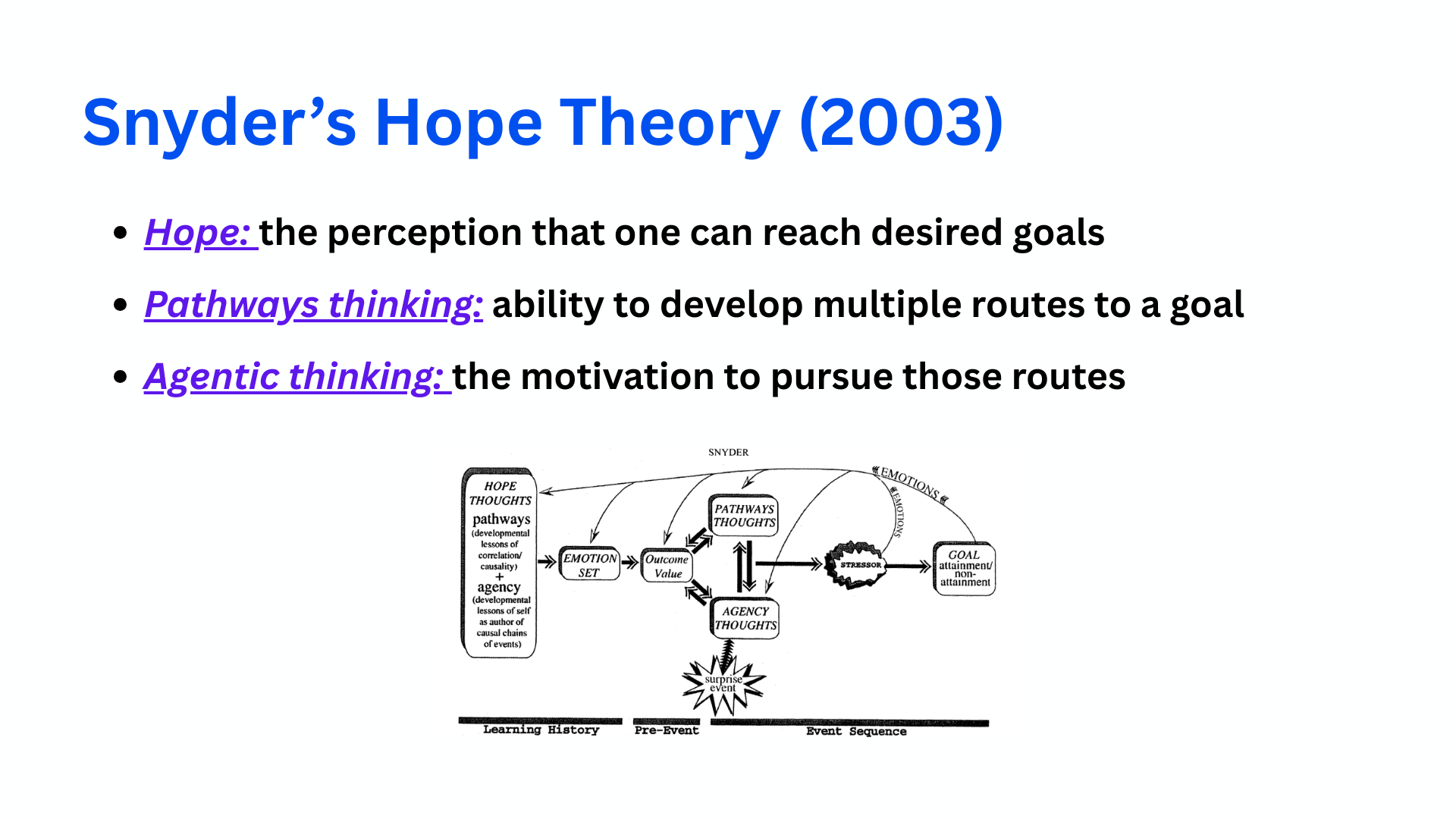 Diagram explaining hope theory as the foundation for design for hope